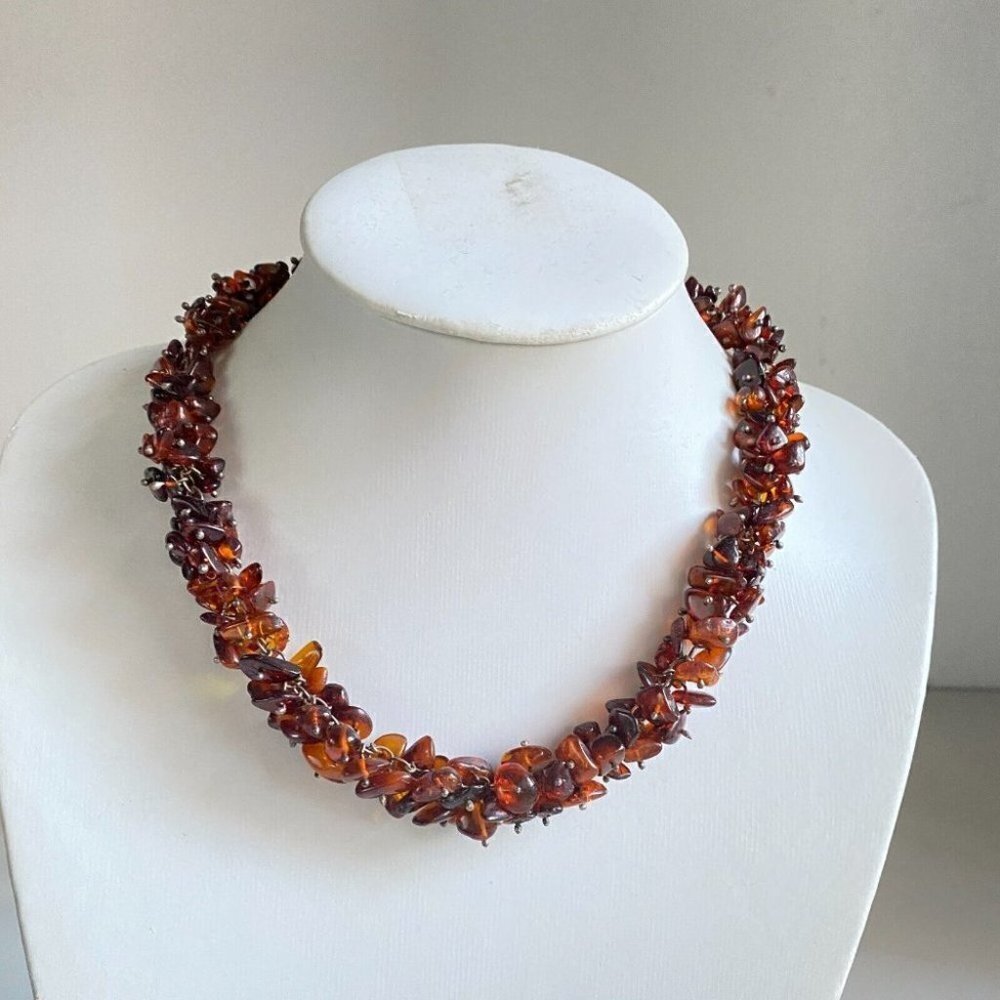 Vintage Deep  Saturation Amber Asymmetrical Bead Necklace